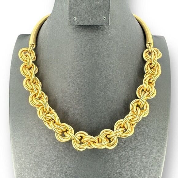 Signed J.CREW Gold Tone BOLD Chain & Tube Collar Statement Necklace 18” - Picture 2 of 6